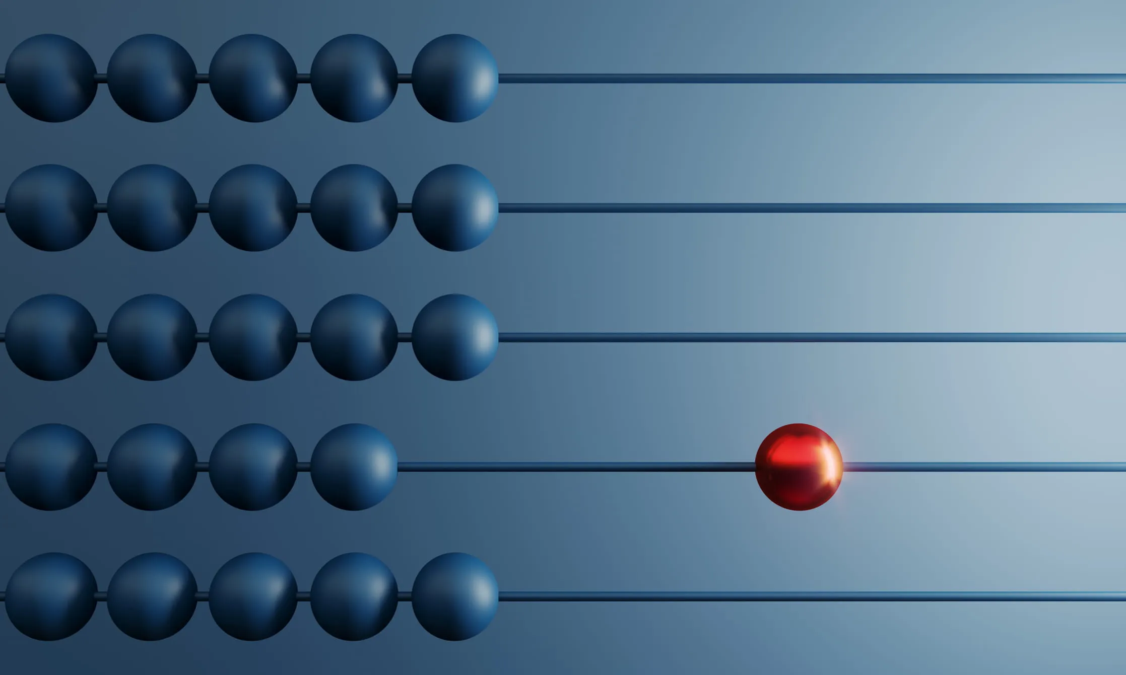 Abacus with rows of dark blue beads and one red bead set apart
